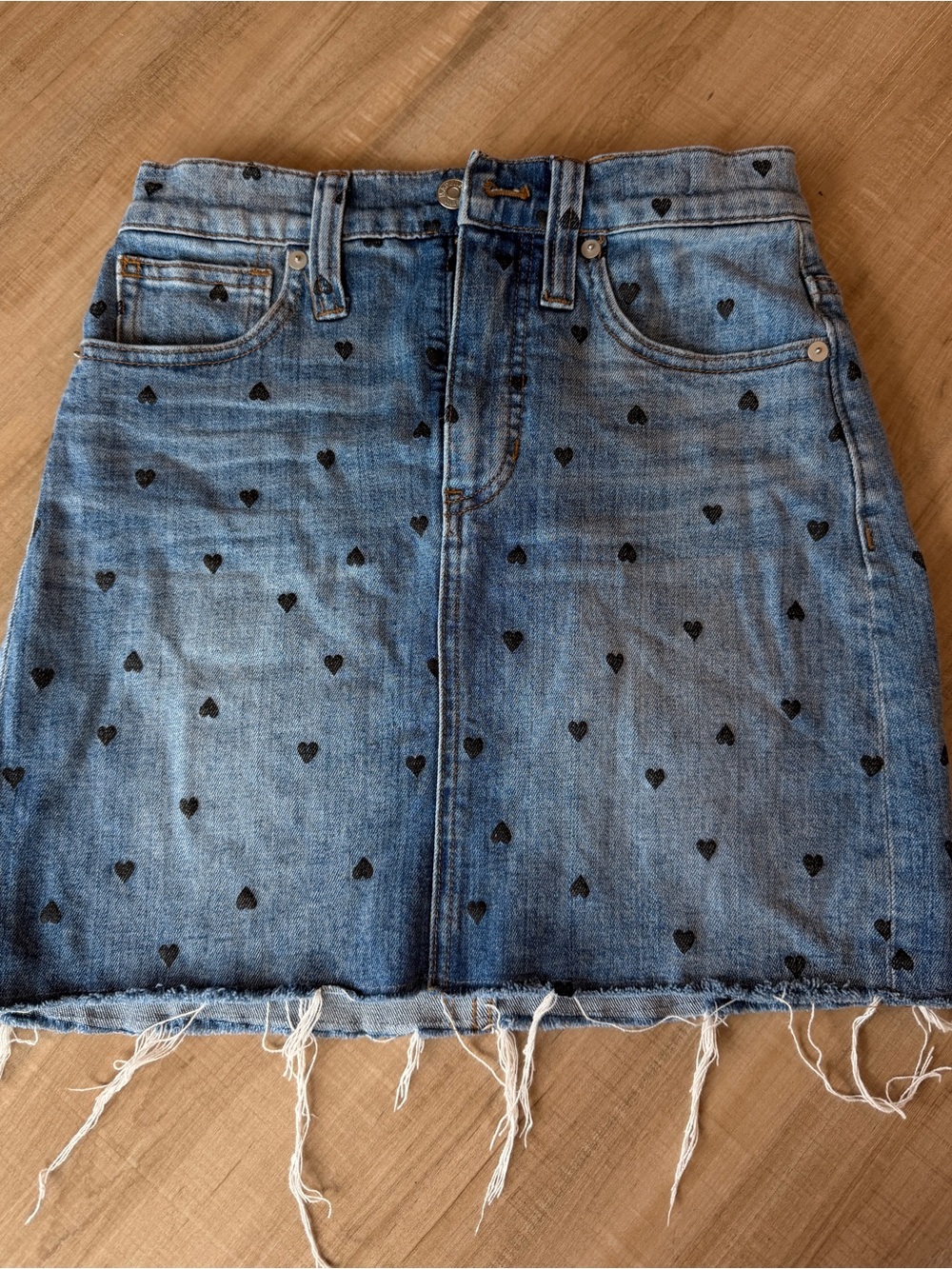 Madewell Blue Denim Mini Skirt with Black Heart Print